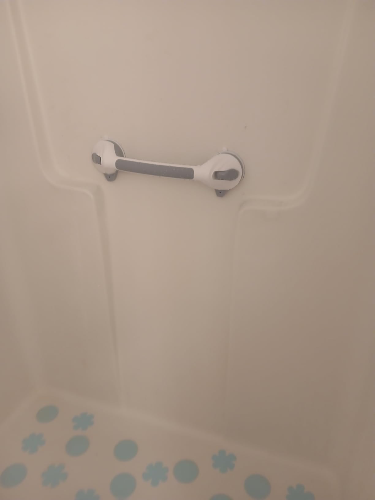 Vertical grab bar mounted beside shower